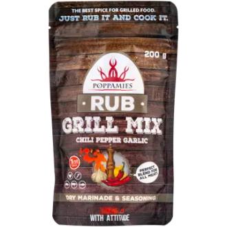 Poppamies Rub Grill Mix chili-pepper-garlic mausteseos 200g kalorit ja ravintosisältö - 250 kcal