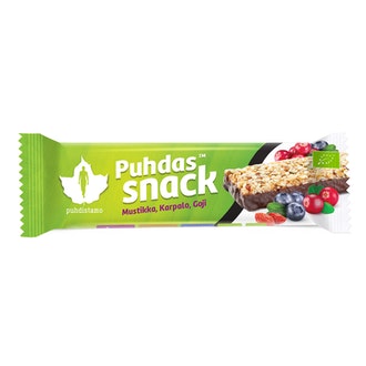 Puhdistamo Puhdas Snack välipalapatukka 40g mustikka, karpalo, goji Luomu kalorit ja ravintosisältö - 464 kcal