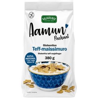 Virtasalmen Viljatuote Aamun parhaat Gluteeniton teff-maissimuro 380g kalorit ja ravintosisältö - 379 kcal