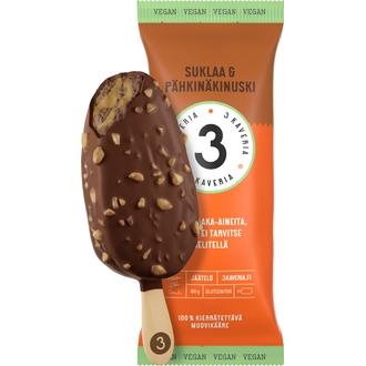 Kolmen Kaverin Jäätelö Vegaaninen Suklaa & Pähkinäkinuski jäätelöpuikko 110ml/80g kalorit ja ravintosisältö