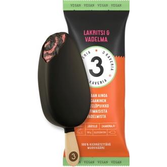 3 Kaveria Vegaaninen Lakritsi & Vadelma jäätelöpuikko 110ml/80g kalorit ja ravintosisältö