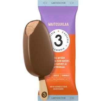 3 Kaveria Laktoositon Maitosuklaa jäätelöpuikko 110ml/80g kalorit ja ravintosisältö