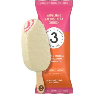 Kolmen Kaverin Jäätelö Vadelma & Valkosuklaa Crunch jäätelöpuikko 110ml/80g kalorit ja ravintosisältö