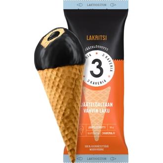 Kolmen Kaverin Jäätelö Laktoositon Lakritsi jäätelötuutti 150ml/95g kalorit ja ravintosisältö