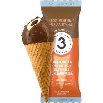 Kolmen Kaverin Jäätelö Laktoositon Hasselpähkinä & Suklaatryffeli jäätelötuutti 150ml/95g kalorit ja ravintosisältö - 344 kcal