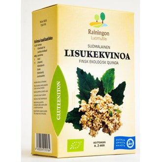 Rainingon Luomutila Suomalainen gluteeniton luomukvinoa Lisuke 500g kalorit ja ravintosisältö - 374 kcal