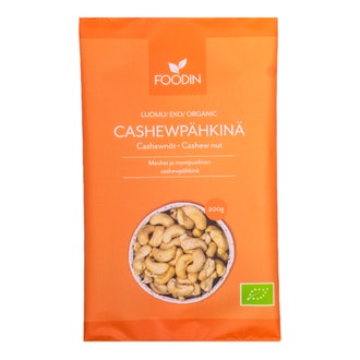 Foodin cashewpähkinä luomu 200g kalorit ja ravintosisältö