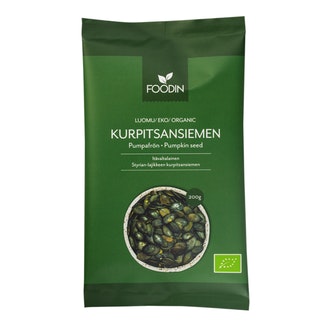 Foodin Kurpitsansiemen 200g luomu kalorit ja ravintosisältö - 528 kcal