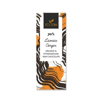 Foodin Licorice Ginger 70% raakasuklaa 40g kalorit ja ravintosisältö - 458 kcal