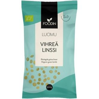 Foodin Vihreä Linssi Luomu 500G kalorit ja ravintosisältö - 312 kcal