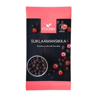 Foodin Raakasuklaamansikka luomu 50g kalorit ja ravintosisältö - 535 kcal