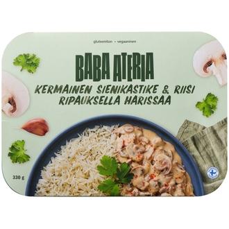 Baba Ateria, Kermainen sienikastike harissalla & basmatiriisi, 330g kalorit ja ravintosisältö