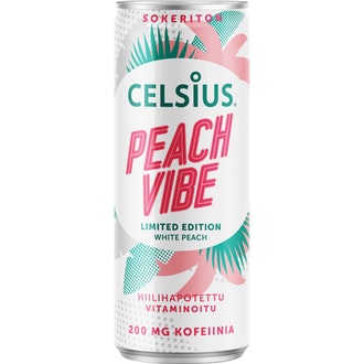 Celsius White Peach 0,355l kalorit ja ravintosisältö