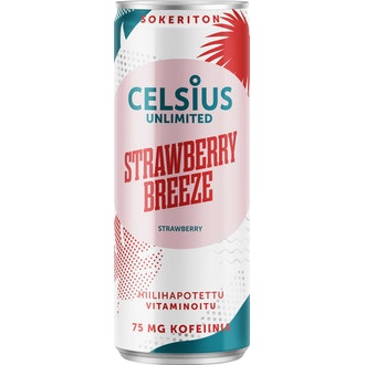 Celsius Unlimited Strawberry Breeze 0,355l kalorit ja ravintosisältö