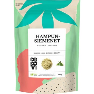 CocoVi Kuoritut Hampunsiemenet 260g kalorit ja ravintosisältö
