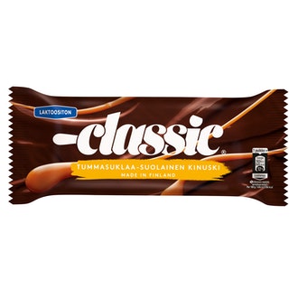 Classic 69g/0.9dl Tummasuklaa-Suolainen Kinuski laktoositon kermajäätelöpuikko kalorit ja ravintosisältö