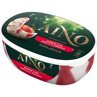 Aino Wanhan Ajan Vanilja & Mansikka kermajäätelö kotipakkaus 526g/900ml kalorit ja ravintosisältö