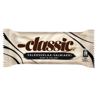 Classic 70g/1,0dl Valkosuklaa-Salmiakki jäätelöpuikko kalorit ja ravintosisältö