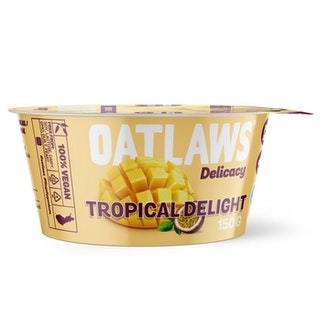 Oatlaws Delicacy Tropical Delight kaurapohjainen vanukas 150g kalorit ja ravintosisältö - 100 kcal