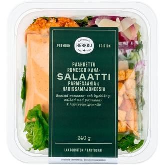 Herkku Paahdettu romesco-kanasalaatti, parmesaania & harissamajoneesia 240g kalorit ja ravintosisältö