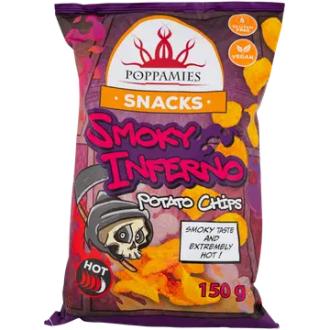 Poppamies Snacks Smoky Inferno Potato Chips habanerochilin makuiset perunalastut 150g kalorit ja ravintosisältö - 514 kcal