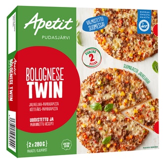 Apetit Pizza Bolognese Twin 2x280g pa kalorit ja ravintosisältö - 230 kcal