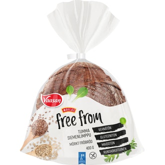 Vaasan Moilas Free From gluteeniton Tumma siemenlimppu 400g sekaleipä kalorit ja ravintosisältö