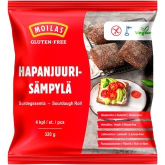 Moilas Gluten-Free Hapanjuurisämpylä 4kpl/320g, kypsä pakaste kalorit ja ravintosisältö