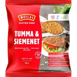 Moilas Gluten-Free Tumma & Siemenet 3 kpl/240 g siemenpalaleipä, kypsä pakaste kalorit ja ravintosisältö
