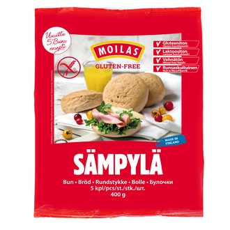Moilas Gluten-Free, Gluteeniton Sämpylä 5Kpl/400G, Pakaste kalorit ja ravintosisältö