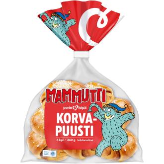 Porin Leipä Mammutti korvapuusti 6kpl/360g kalorit ja ravintosisältö - 371 kcal
