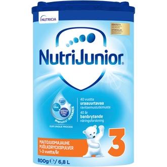 NutriJunior 3 800g maitojuomajauhe leikki-ikäiselle 1-3v kalorit ja ravintosisältö