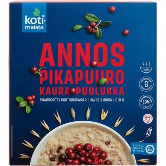 Kotimaista annospikapuuro kaura ja puolukka 210 g (6 x 35 g) kalorit ja ravintosisältö - 363 kcal