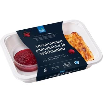 Kotimaista ahvenanmaan pannukakku ja vadelmahillo 180 g kalorit ja ravintosisältö - 152 kcal