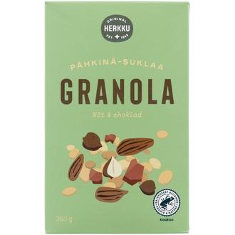 Herkku granola pähkinä-suklaa 360 g kalorit ja ravintosisältö