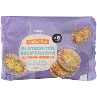 Coop gluteeniton riisipiirakka 6 kpl/360 g pakaste kalorit ja ravintosisältö - 214 kcal