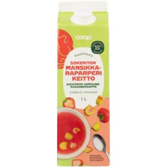 Coop mansikka-raparperikeitto sokeroimaton 1 l kalorit ja ravintosisältö