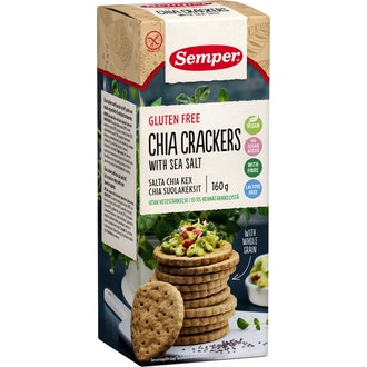 Semper Gluteeniton Chia Suolakeksi 160g kalorit ja ravintosisältö - 471 kcal