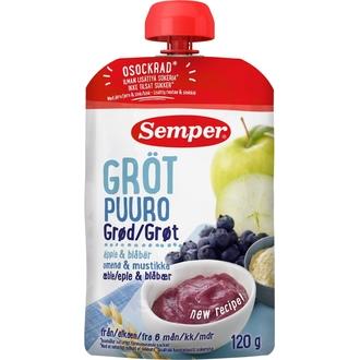 Semper 120G Puuro Mustikka &amp; Omena Alkaen 6 Kk Käyttövalmis Lastenpuuro kalorit ja ravintosisältö - 81 kcal