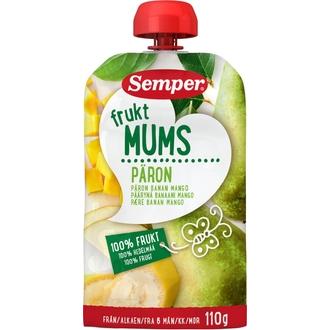 Semper 110g Fruktmums Päron päärynää, banaania ja mangoa alkaen 6 kk täyshedelmäsose kalorit ja ravintosisältö