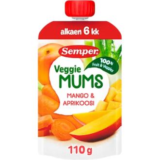 Semper Frukt & Veggie Mums mango & aprikoosi 110g alkaen 6kk kalorit ja ravintosisältö - 57 kcal