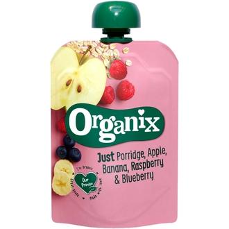 Organix Just Puuro, Omena, Banaani, Vadelma &amp; Mustikka 100G  Alkaen 6 Kk, Luomuhedelmäsose kalorit ja ravintosisältö - 75 kcal