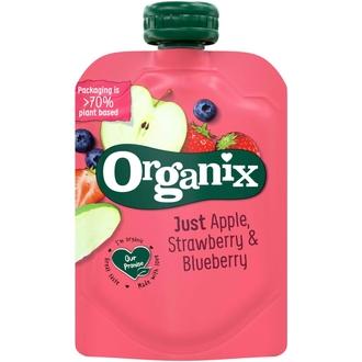 Organix Just Omena, Mansikka & Mustikat 100G Alkaen 6 Kk, Luomuhedelmäsose kalorit ja ravintosisältö