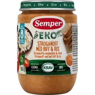 Semper EKO 190g Stroganoffia naudanlihaa &amp; riisiä, alkaen 8kk ateria kalorit ja ravintosisältö