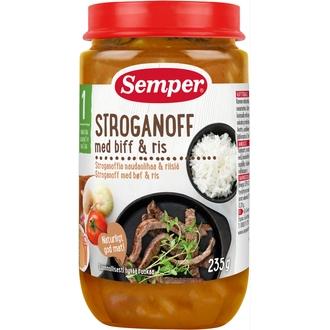 Semper 235G Stroganoffia Naudanlihaa & Riisiä Alkaen 1V Lastenateria kalorit ja ravintosisältö