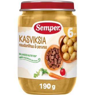 Semper Kasviksia, naudanlihaa & perunaa lastenateria 190g alkaen 6kk kalorit ja ravintosisältö - 68 kcal