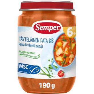 Semper Täyteläinen pata sis. kalaa & vihreitä papuja lastenateria 190g alkaen 6kk kalorit ja ravintosisältö - 71 kcal