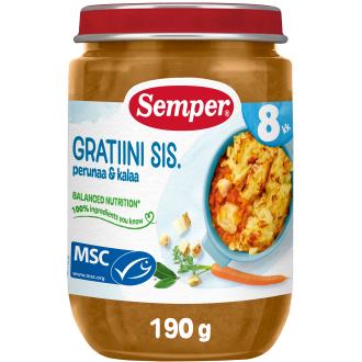 Semper Gratiini sis. perunaaa & kalaa 190g 8kk kalorit ja ravintosisältö - 72 kcal