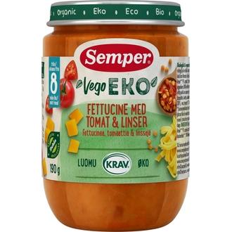 Semper Vego Eko Luomu Fettucinea, Tomaattia Ja Linssejä 190G Alkaen 8Kk Lasten Luomuateria kalorit ja ravintosisältö