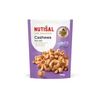 Nutisal Cashew pähkinät merisuolalla 140g kalorit ja ravintosisältö